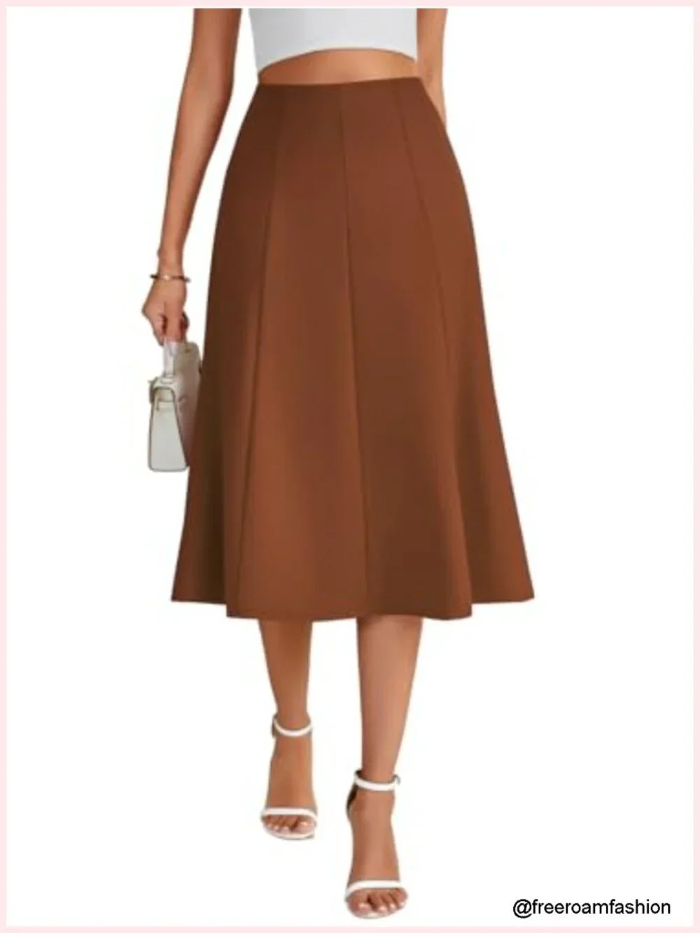 High Waisted Midi Skirt A-Line Flowy Pleated Summer Casual Knee Length Work